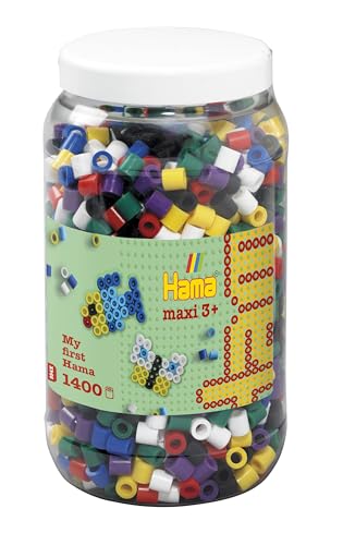 Hama Perlen 8540 Bügelperlen Dose mit ca. 1.400 Maxi Bastelperlen mit Durchmesser 10 mm im Volltonmix 1, kreativer Bastelspaß für Groß und Klein von Hama Perlen