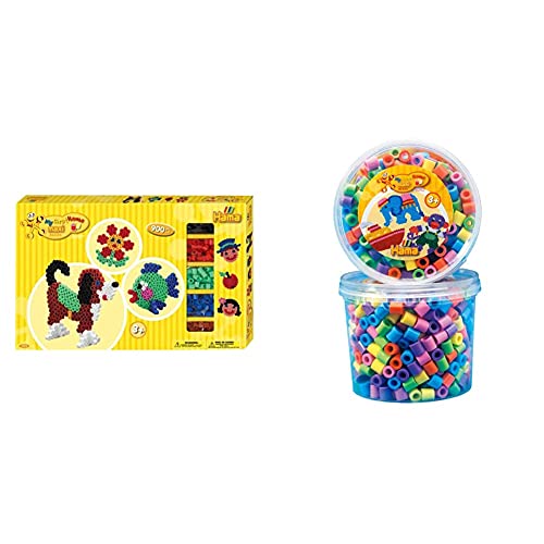 Hama Perlen 8712 Geschenkbox mit ca. 900 bunten Maxi Bügelperlen mit Durchmesser 10 mm & 8571 Bügelperlen Dose mit ca. 600 bunten Maxi Bastelperlen mit Durchmesser 10 mm im Pastellmix Hama Perlen 8712 Geschenkbox mit ca. 900 bunten Maxi Bügelperlen mit Durchmesser 10 mm & 8571 Bügelperlen Dose mit ca. 600 bunten Maxi Bastelperlen mit Durchmesser 10 mm im Pastellmix von Hama Perlen