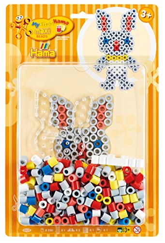 Hama Perlen 8939 Set Kaninchen mit ca. 250 bunten Maxi Bügelperlen mit Durchmesser 10 mm, Stiftplatte in transparent, inkl. Bügelpapier, kreativer Bastelspaß für Groß und Klein von Hama Perlen