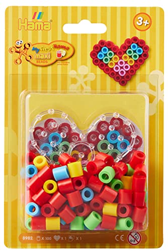 Hama Perlen 8982 Bügelperlen Herz, Blisterpackung mit ca. 100 Maxi-Perlen, 1 Stiftplatte zum Zusammenstecken, Bügelpapier, für Kinder ab 3 Jahren von Hama Perlen