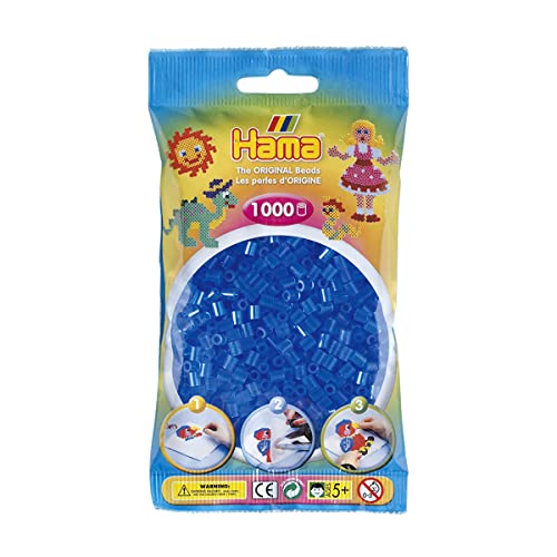 Hama Bügelperlen HA20715, Bügelperlen midi Beutel 1.000 Stück trsp. blau, beliebteste Größe im HAMA-Programm, für Kinder ab 5 Jahren, für Kinder ungefährlich, Falls sie verschluckt Werden, mehrfarbig, 10.207-15 von Hama