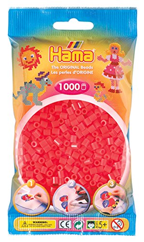 Hama Perlen 207-35 Bügelperlen Beutel mit ca. 1.000 Midi Bastelperlen mit Durchmesser 5 mm in Neon Rot, kreativer Bastelspaß für Groß und Klein von ボーネルンド