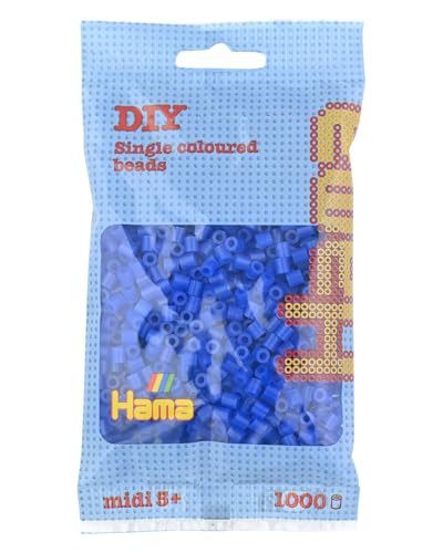 Hama Perlen 207-36 Bügelperlen Beutel mit ca. 1.000 Midi Bastelperlen mit Durchmesser 5 mm in Neon Blau, kreativer Bastelspaß für Groß und Klein von Hama