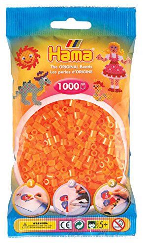 Hama Perlen 207-38 Bügelperlen Beutel mit ca. 1.000 Midi Bastelperlen mit Durchmesser 5 mm in Neon Orange, kreativer Bastelspaß für Groß und Klein von Hama Perlen