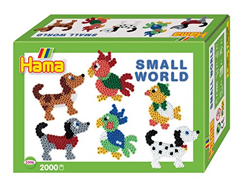 Hama Perlen 3506 Geschenk-Set Kleine Welt mit ca. 2.000 bunten Midi Bügelperlen mit Durchmesser 5 mm, Stiftplatten Papagei und Hund, inkl. Bügelpapier, kreativer Bastelspaß für Groß und Klein von Hama