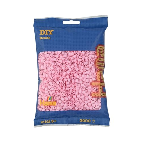 Hama Perlen 201-95 Bügelperlen Beutel mit ca. 3.000 bunten Midi Bastelperlen mit Durchmesser 5 mm in Pastell-Rose, kreativer Bastelspaß für Kinder ab 5 Jahren von Hama