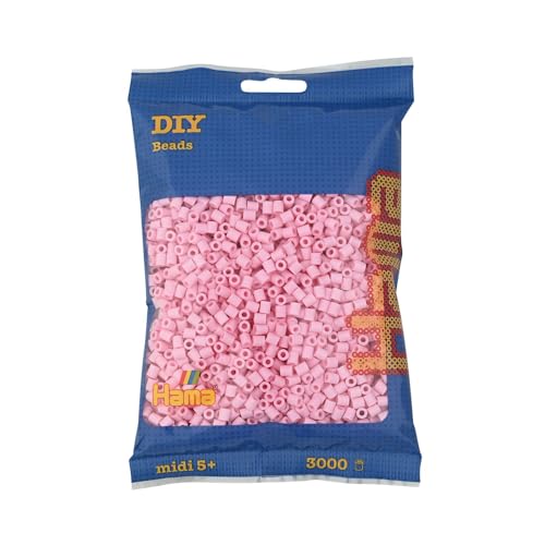 Hama Perlen 201-95 Bügelperlen Beutel mit ca. 3.000 bunten Midi Bastelperlen mit Durchmesser 5 mm in Pastell-Rose, kreativer Bastelspaß für Kinder ab 5 Jahren von Hama Perlen