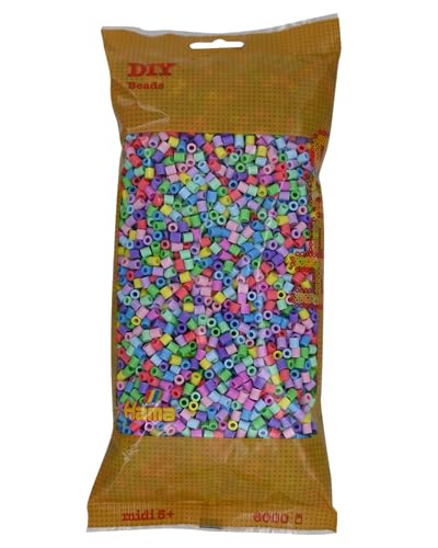 Hama Perlen 205-50 Bügelperlen Beutel mit ca. 6.000 bunten Midi Bastelperlen mit Durchmesser 5 mm im Pastell Mix, kreativer Bastelspaß für Groß und Klein von Hama Perlen