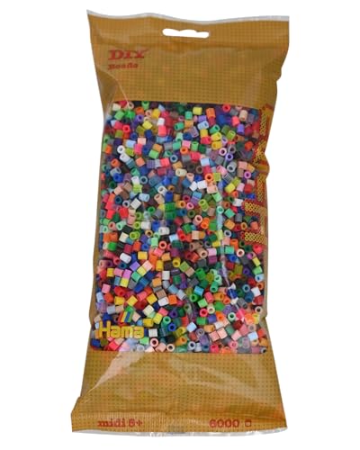 Hama Perlen 205-68 lperlen Beutel mit ca. 6.000 Midi Bastelperlen in 52 Farben mit Durchmesser 5 mm, kreativer Bastelspaß für Groß und Klein von Hama Perlen