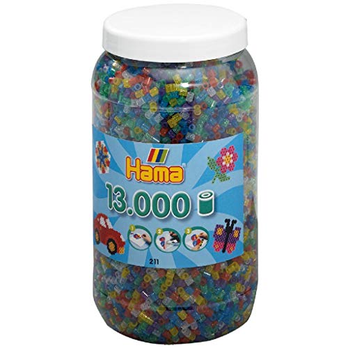 Hama Perlen 211-54 Bügelperlen XXL Dose mit ca. 13.000 bunten Midi Bastelperlen mit Durchmesser 5 mm im Transparent Glitter Mix, kreativer Bastelspaß für Groß und Klein von Hama Perlen