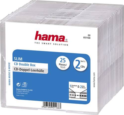 Hama 2fach CD Hülle 2 CDs/DVDs/Blu-rays Polystyrol Transparent 25 St. (B x H x T) 125 x 142 x 5.2mm von Hama
