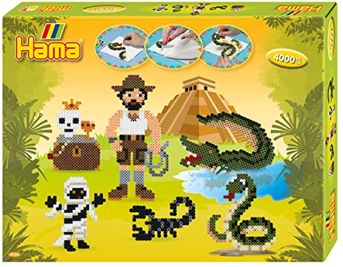 Hama Perlen 3154 Geschenk-Set Abenteuer mit ca. 4.000 bunten Midi Bügelperlen mit Durchmesser 5 mm, Motivvorlage und 2 Stiftplatten, inkl. Bügelpapier, kreativer Bastelspaß für Groß und Klein von Hama Perlen