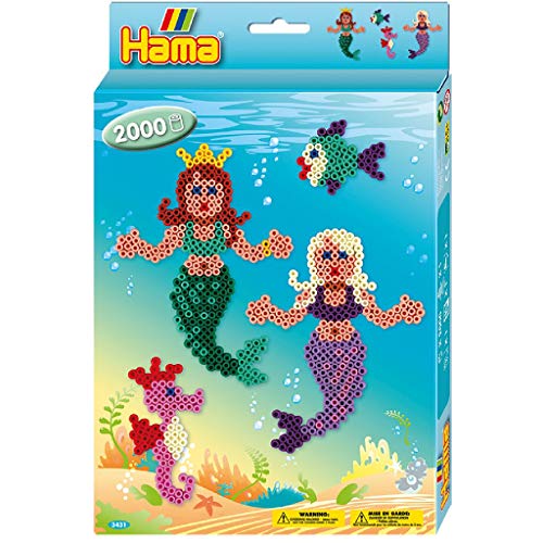 Hama Perlen 3431 Geschenk-Set Meerjungfrau mit ca. 2.000 bunten Midi Bügelperlen mit Durchmesser 5 mm, Stiftplatte, inkl. Bügelpapier, kreativer Bastelspaß für Groß und Klein von Hama Perlen