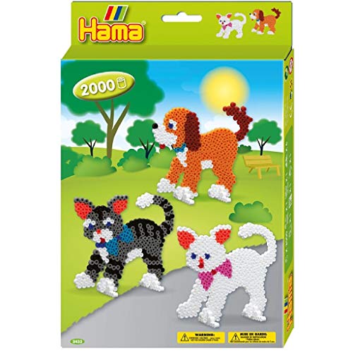 Hama Perlen 3433 Geschenk-Set Hund und Katze mit ca. 2.000 bunten Midi Bügelperlen mit Durchmesser 5 mm, 2 Stiftplatten, inkl. Bügelpapier, kreativer Bastelspaß für Groß und Klein von Hama Perlen