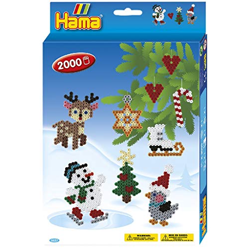 Hama Perlen 3437 Geschenk-Set Weihnachten mit ca. 2.000 bunten Midi Bügelperlen, eine sechseckige Stiftplatte, inkl. Bügelpapier und Motivvorlage, kreativer Bastelspaß für Groß und Klein von Hama
