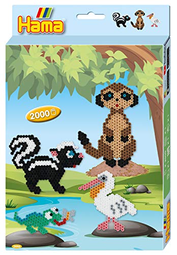 Hama Perlen 3446 Geschenk-Set Wildtiere mit ca. 2.000 bunten Midi Bügelperlen mit Durchmesser 5 mm, Motivvorlage und Stiftplatte, inkl. Bügelpapier, kreativer Bastelspaß für Groß und Klein von Hama Perlen