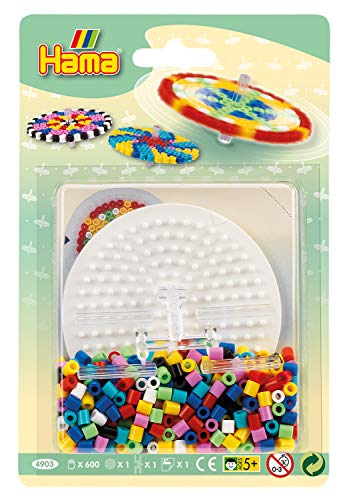 Hama Perlen 4903 Set Kreisel mit ca. 600 bunten Midi Bügelperlen mit Durchmesser 5 mm, Stiftplatte, Verbinder, inkl. Bügelpapier, kreativer Bastelspaß für Groß und Klein von Hama