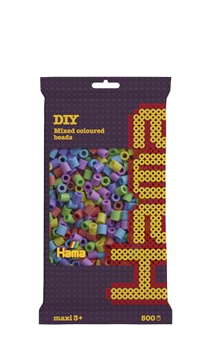 Hama Perlen 8571 Bügelperlen Beutel mit ca. 500 bunten Maxi Bastelperlen mit Durchmesser 10 mm im Pastellmix, kreativer Bastelspaß für Groß und Klein von Hama Perlen