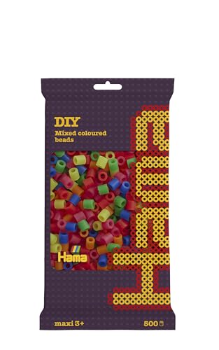 Hama 8472 - Bügelperlen Maxi, ca. 500 Stück in verschiedenen Neon Farben, Klein von Hama Perlen