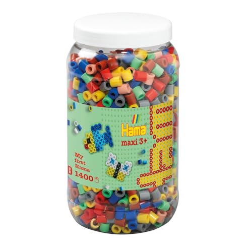 Hama Perlen 8543 Bügelperlen Dose mit ca. 1.400 bunten Maxi Bastelperlen mit Durchmesser 10 mm im Volltonmix 2, kreativer Bastelspaß für Groß und Klein von Hama Perlen