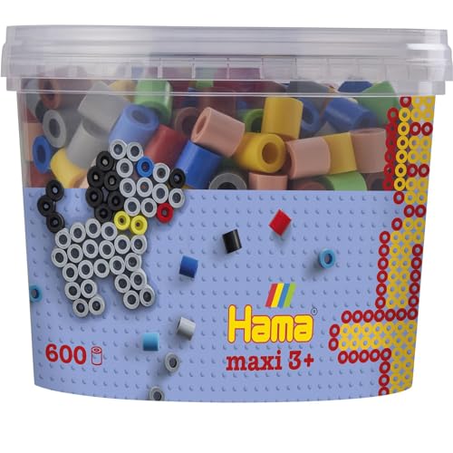 Hama Perlen 8573 Bügelperlen Dose mit ca. 600 bunte Maxi Bastelperlen mit Durchmesser 10 mm im Volltonmix 2, kreativer Bastelspaß für Groß und Klein, Mischen Sie 7 Farben von Hama