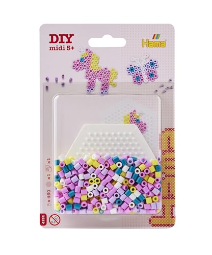 HAMA Perlen 4192 Bügelperlen Pony, Kleine Blisterpackung mit ca. 450 Perlen, sechseckige Stiftplatte, Bügelpapier, für Kinder ab 5 Jahren von Hama