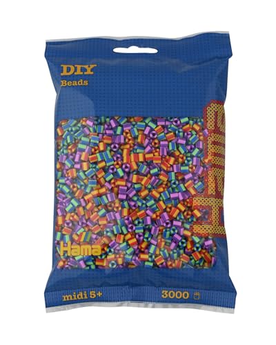 Hama Perlen 201-92 Bügelperlen Beutel mit ca. 3.000 bunten Midi Bastelperlen mit Durchmesser 5 mm im Mix gestreift, kreativer Bastelspaß für Groß und Klein von Hama Perlen