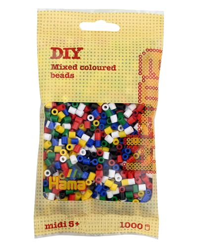 Hama Buegelperlen Midi - Vollton Mix 1000 Perlen (6 Farben) 207-66, Sortiment Basic, 5 mm von Hama