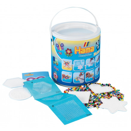 Hama Midi Eimer 7701 20.000 Bügelperlen, 5 Stiftplatten und Bead-Tac Haftfolie von Hama