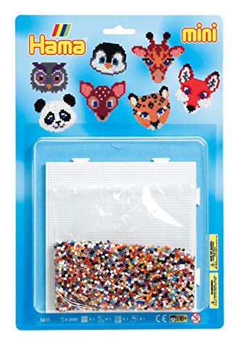 Hama Perlen 5611 Set Tiere mit ca. 5.000 bunten Mini Bügelperlen mit Durchmesser 2,5 mm, Stiftplatte, inkl. Bügelpapier, kreativer Bastelspaß für Groß und Klein von Hama