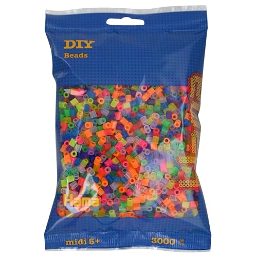 Hama Perlen 201-80 Bügelperlen Beutel mit ca. 3.000 bunten Midi Bastelperlen mit Durchmesser 5 mm im Neon Transparent Mix, kreativer Bastelspaß für Groß und Klein Hama Perlen 201-80 Bügelperlen Beutel mit ca. 3.000 bunten Midi Bastelperlen mit Durchmesser 5 mm im Neon Transparent Mix, kreativer Bastelspaß für Groß und Klein von Hama