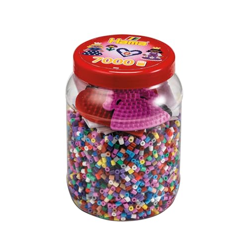 Hama Perlen 2020 Bügelperlen Dose mit ca. 7.000 bunten Midi Bastelperlen mit Durchmesser 5 mm im Farben Mix, 2 Stiftplatten, kreativer Bastelspaß für Groß und Klein von Hama
