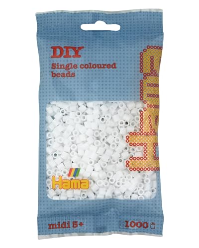 Hama Perlen 207-01 Bügelperlen Beutel mit ca. 1.000 Midi Bastelperlen mit Durchmesser 5 mm in Weiß, kreativer Bastelspaß für Groß und Klein Hama Perlen 207-01 Bügelperlen Beutel mit ca. 1.000 Midi Bastelperlen mit Durchmesser 5 mm in Weiß, kreativer Bastelspaß für Groß und Klein von Hama