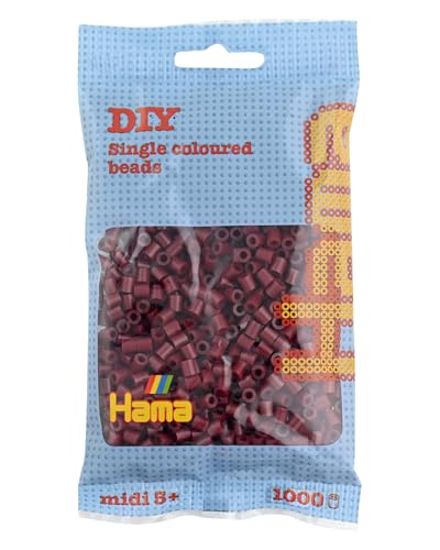 Hama Perlen 207-30 Bügelperlen Beutel mit ca. 1.000 Midi Bastelperlen mit Durchmesser 5 mm in Maulbeere, kreativer Bastelspaß für Groß und Klein, Rotbraun von Hama