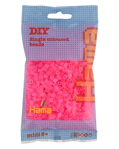 Hama Perlen 207-32 Bügelperlen Beutel mit ca. 1.000 Midi Bastelperlen mit Durchmesser 5 mm in Neon Pink, kreativer Bastelspaß für Groß und Klein von Hama