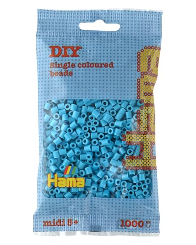 Hama Perlen 207-49 Bügelperlen Beutel mit ca. 1.000 Midi Bastelperlen mit Durchmesser 5 mm in Azurblau, kreativer Bastelspaß für Groß und Klein von Hama