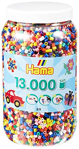 Hama Perlen 211-00 Bügelperlen XXL Dose mit ca. 13.000 bunten Midi Bastelperlen mit Durchmesser 5 mm im 10 Farben Mix, kreativer Bastelspaß für Groß und Klein von Hama