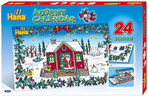 Hama Perlen 3040 Geschenk-Set Adventskalender, ca. 5.000 bunte Midi-Perlen mit Durchmesser 5 mm, 24 Motivvorlagen und 5 Stiftplatten inkl. Bügelpapier, kreativer Bastelspaß für Groß und Klein von Hama