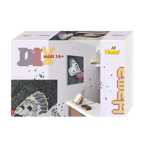Hama Perlen 3605 Große Geschenk-Box Schmetterling mit ca. 10.000 bunten Midi Bügelperlen mit Durchmesser 5 mm, 6 Stiftplatten, inkl. Bügelpapier, kreativer Bastelspaß für Jugendliche und Erwachsene Hama Perlen 3605 Große Geschenk-Box Schmetterling mit ca. 10.000 bunten Midi Bügelperlen mit Durchmesser 5 mm, 6 Stiftplatten, inkl. Bügelpapier, kreativer Bastelspaß für Jugendliche und Erwachsene von Hama