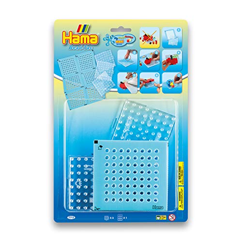 Hama Perlen 7713 Stiftplatten 3er Set für Maxi Bügelperlen mit Durchmesser 10 mm, Quadrate in transparent, inkl. Bead Tack Haftfolie, kreativer Bastelspaß für Groß und Klein von Hama