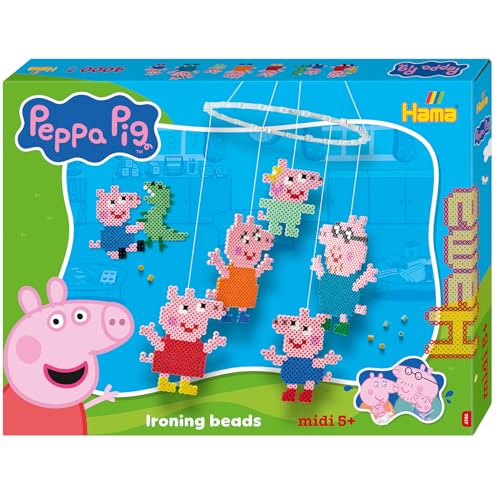 Hama Perlen 7917 Peppa Wutz & Schwester, große Geschenkpackung mit 4000 Midi-Perlen, 2 Stiftplatten, Motivvorlage, Bügelpapier, Anleitung und Mobile-Ring, Bastelspaß für Groß und Klein von Hama