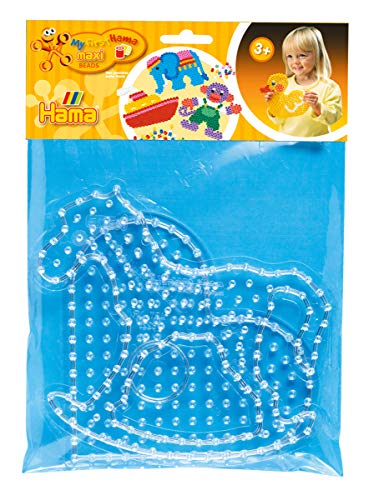 Hama Perlen 8263 Stiftplatten 2er Set für Maxi Bügelperlen mit Durchmesser 10 mm, Motive Schaukelpferd und Herz in transparent, kreativer Bastelspaß für Groß und Klein von Hama