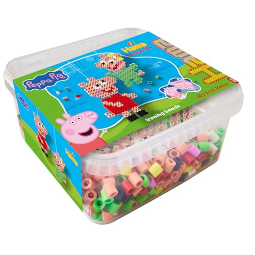 Hama Perlen 8755 Peppa Wutz & Schwester, Maxi-Perlen-Box mit 900 Perlen, transparente Stiftplatte, Motivvorlage, Bügelpapier und Anleitung, Bastelspaß für Groß und Klein von Hama