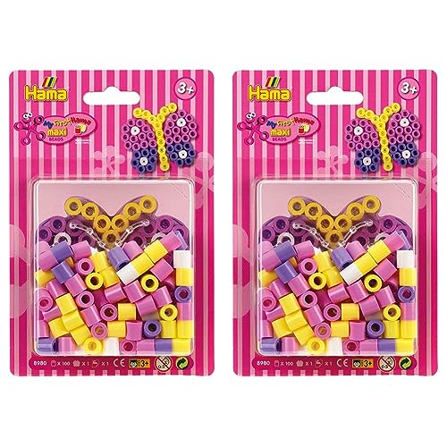 Hama Perlen 8980 Kleines Set Schmetterling mit ca. 100 bunten Maxi Bügelperlen mit Durchmesser 10 mm, Stiftplatte, inkl. Bügelpapier, kreativer Bastelspaß für Groß und Klein (Packung mit 2) von Hama