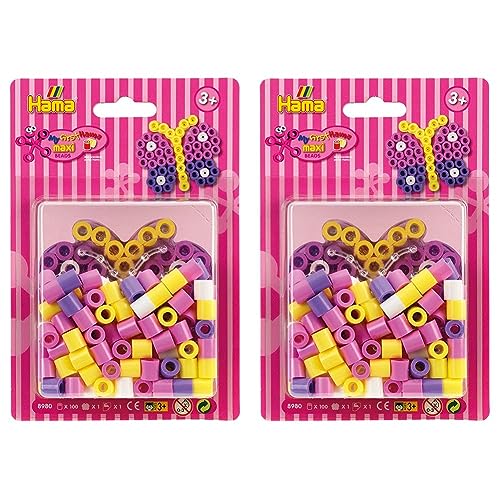 Hama Perlen 8980 Kleines Set Schmetterling mit ca. 100 bunten Maxi Bügelperlen mit Durchmesser 10 mm, Stiftplatte, inkl. Bügelpapier, kreativer Bastelspaß für Groß und Klein (Packung mit 2) von Hama