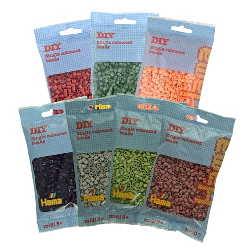 Hama Perlen 9410 - Bügelperlen Beutel mit ca. 7000 Midi Bastelperlen mit Durchmesser 5 mm in 7 Trendfarben, kreativer Bastelspaß für Groß und Klein von Hama