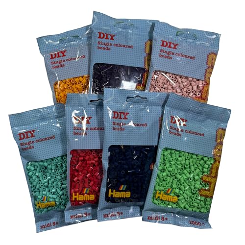 Hama Perlen 9411 Bügelperlen Beutel mit ca. 7000 Midi Bastelperlen mit Durchmesser 5 mm in 7 Trendfarben, für Kinder ab 5 Jahren von Hama
