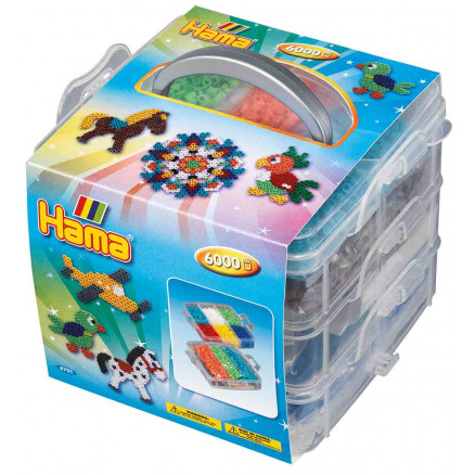 Hama Perlen und Stiftplatten Aufbewahrung klein 6701 mit 6000 Perlen und 3 Stiftplatten von Hama