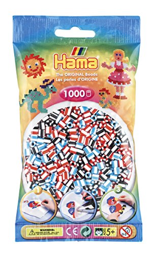 Hama Perlen 207-91 Bügelperlen Beutel mit ca. 1.000 Midi Bastelperlen mit Durchmesser 5 mm im Mix gestreift, kreativer Bastelspaß für Groß und Klein von Hama Perlen