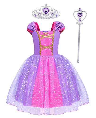 Hamanasu Baby Mädchen Rapunzel Kleid Prinzessin Kostüm Geburtstag Party Halloween Weihnachten Karneval Cosplay mit Zubehör (violett 01,2 – 3 Jahre/90) von Hamanasu